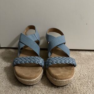 Blue Strappy Wedge Sandals